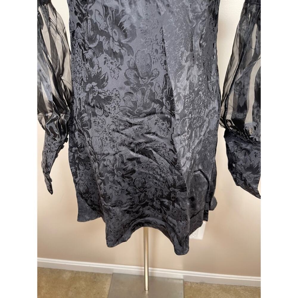 FOR LOVE & LEMONS Gabrielle Puff Sleeve Floral Jacquard Black Mini Dress Size XS - Picture 6 of 10